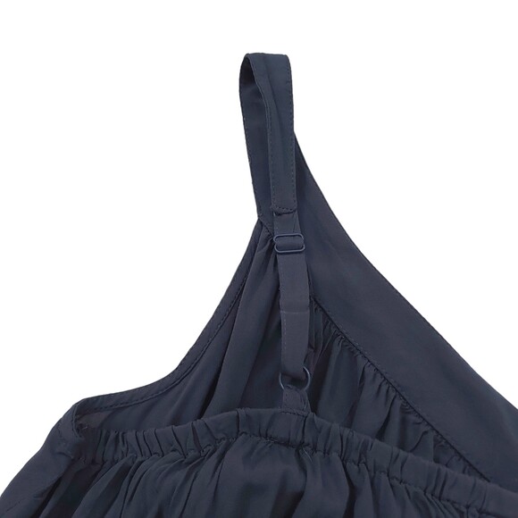 Old Navy One Shoulder Midi Dress Womens Medium Navy Pleated Rayon Bohemian - Picture 13 of 13